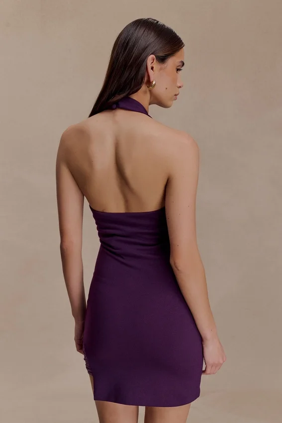 Aubree Crepe And Mesh Mini Dress – Purple Aubree Crepe And Mesh Mini Dress – Purple