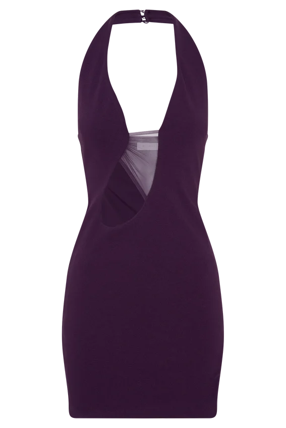 Aubree Crepe And Mesh Mini Dress – Purple Aubree Crepe And Mesh Mini Dress – Purple