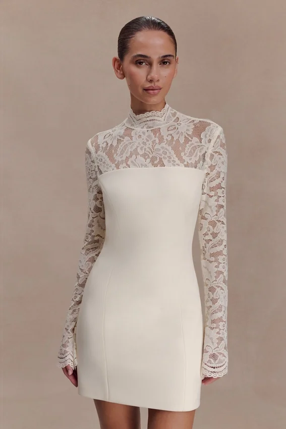 Aurelie Long Sleeve Lace Mini Dress – Ivory Aurelie Long Sleeve Lace Mini Dress – Ivory