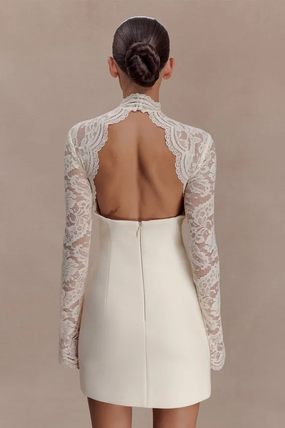 Aurelie Long Sleeve Lace Mini Dress – Ivory Aurelie Long Sleeve Lace Mini Dress – Ivory