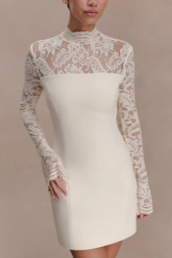 Aurelie Long Sleeve Lace Mini Dress – Ivory Aurelie Long Sleeve Lace Mini Dress – Ivory
