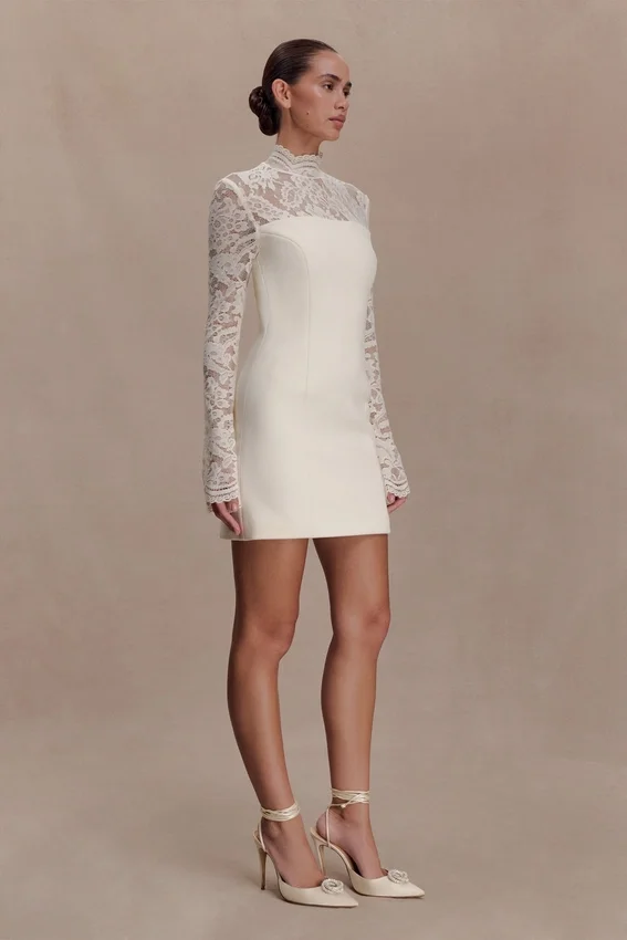 Aurelie Long Sleeve Lace Mini Dress – Ivory Aurelie Long Sleeve Lace Mini Dress – Ivory