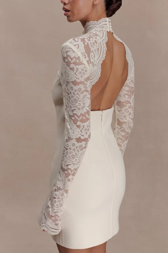 Aurelie Long Sleeve Lace Mini Dress – Ivory Aurelie Long Sleeve Lace Mini Dress – Ivory