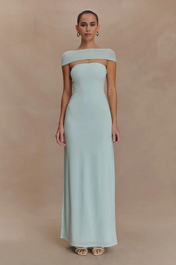 Aurora Slinky And Mesh Split Maxi Dress – Lagoon Aurora Slinky And Mesh Split Maxi Dress – Lagoon