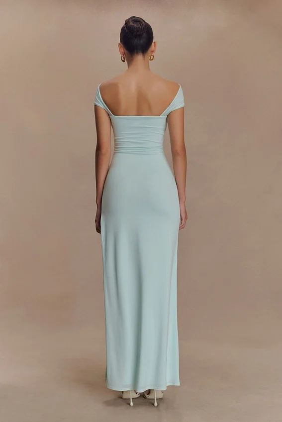 Aurora Slinky And Mesh Split Maxi Dress – Lagoon Aurora Slinky And Mesh Split Maxi Dress – Lagoon
