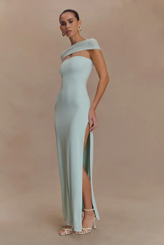 Aurora Slinky And Mesh Split Maxi Dress – Lagoon Aurora Slinky And Mesh Split Maxi Dress – Lagoon