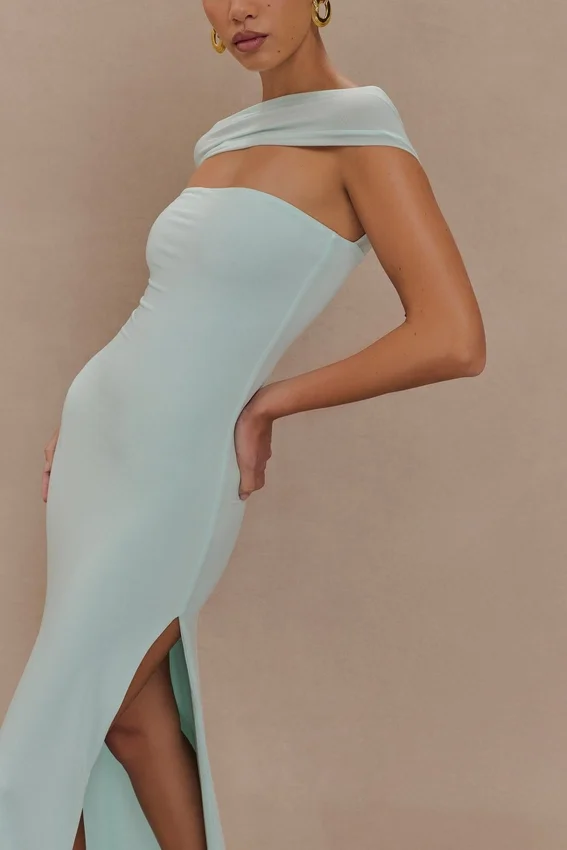 Aurora Slinky And Mesh Split Maxi Dress – Lagoon Aurora Slinky And Mesh Split Maxi Dress – Lagoon