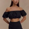 Autumn Off Shoulder Bubble Top – Black