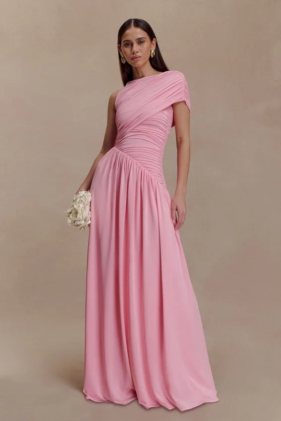 Ayeshya Slinky Asymmetric Maxi Dress – Candy Pink Ayeshya Slinky Asymmetric Maxi Dress – Candy Pink