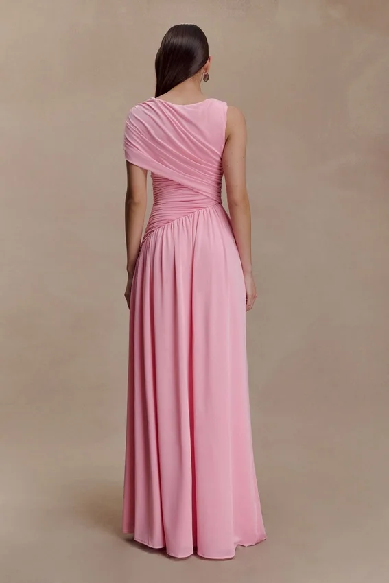 Ayeshya Slinky Asymmetric Maxi Dress – Candy Pink Ayeshya Slinky Asymmetric Maxi Dress – Candy Pink