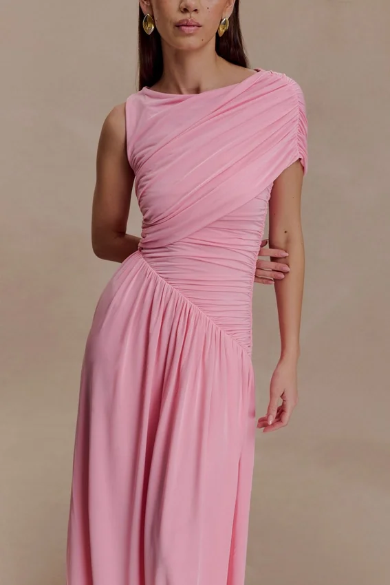 Ayeshya Slinky Asymmetric Maxi Dress – Candy Pink Ayeshya Slinky Asymmetric Maxi Dress – Candy Pink