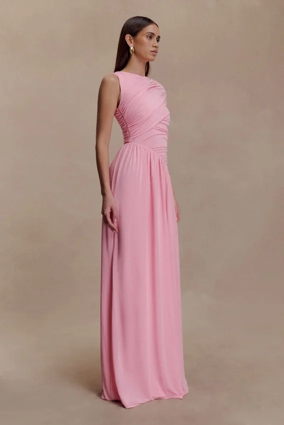 Ayeshya Slinky Asymmetric Maxi Dress – Candy Pink Ayeshya Slinky Asymmetric Maxi Dress – Candy Pink