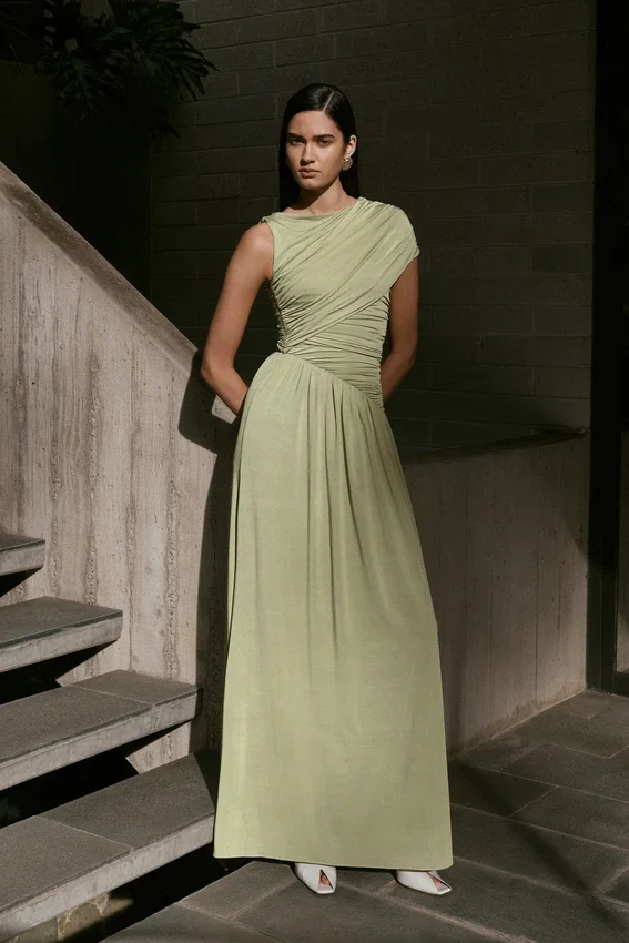 Ayeshya Slinky Asymmetric Maxi Dress – Sage Ayeshya Slinky Asymmetric Maxi Dress – Sage
