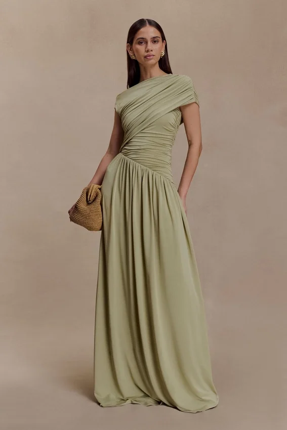 Ayeshya Slinky Asymmetric Maxi Dress – Sage Ayeshya Slinky Asymmetric Maxi Dress – Sage