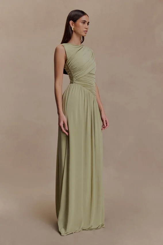 Ayeshya Slinky Asymmetric Maxi Dress – Sage Ayeshya Slinky Asymmetric Maxi Dress – Sage