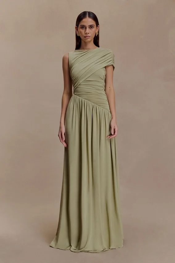 Ayeshya Slinky Asymmetric Maxi Dress – Sage Ayeshya Slinky Asymmetric Maxi Dress – Sage