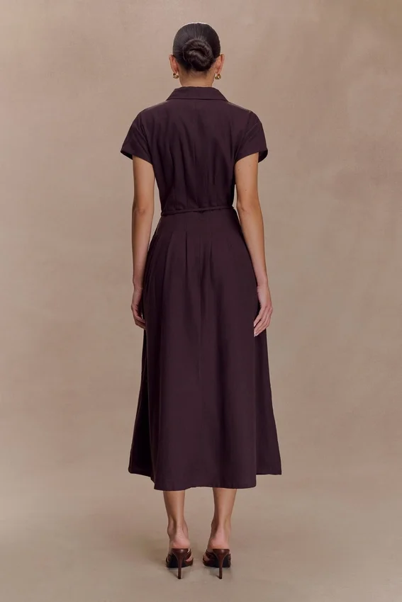 Aysha Buttoned Linen Midi Dress – Chocolate Aysha Buttoned Linen Midi Dress – Chocolate