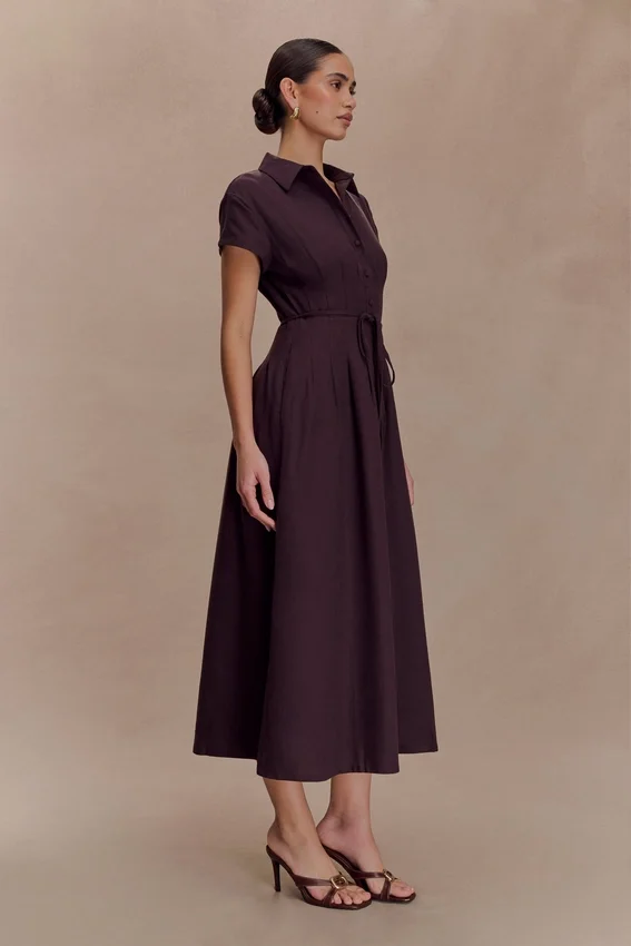 Aysha Buttoned Linen Midi Dress – Chocolate Aysha Buttoned Linen Midi Dress – Chocolate