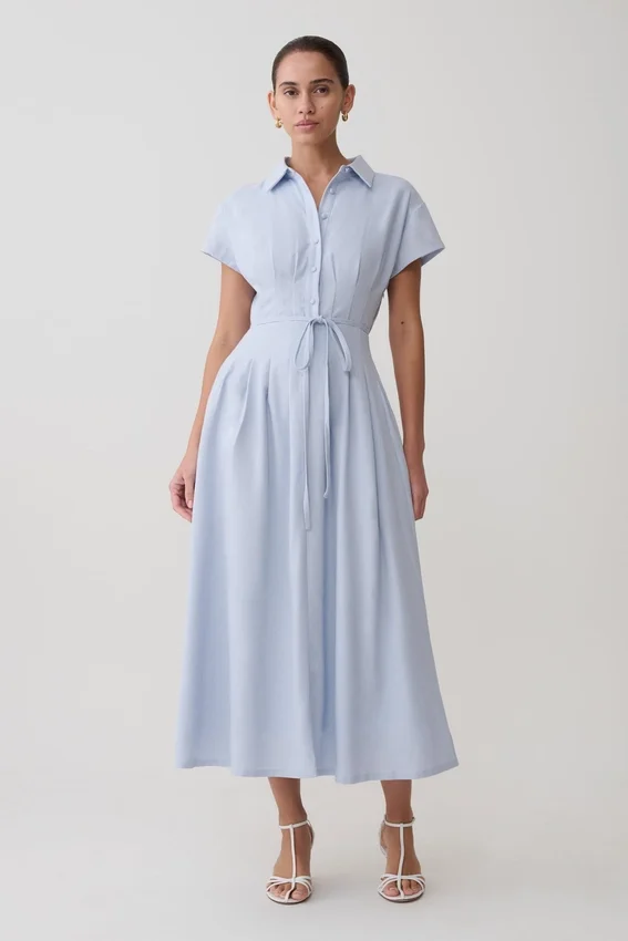 Aysha Buttoned Linen Midi Dress – Cornflower Blue Aysha Buttoned Linen Midi Dress – Cornflower Blue