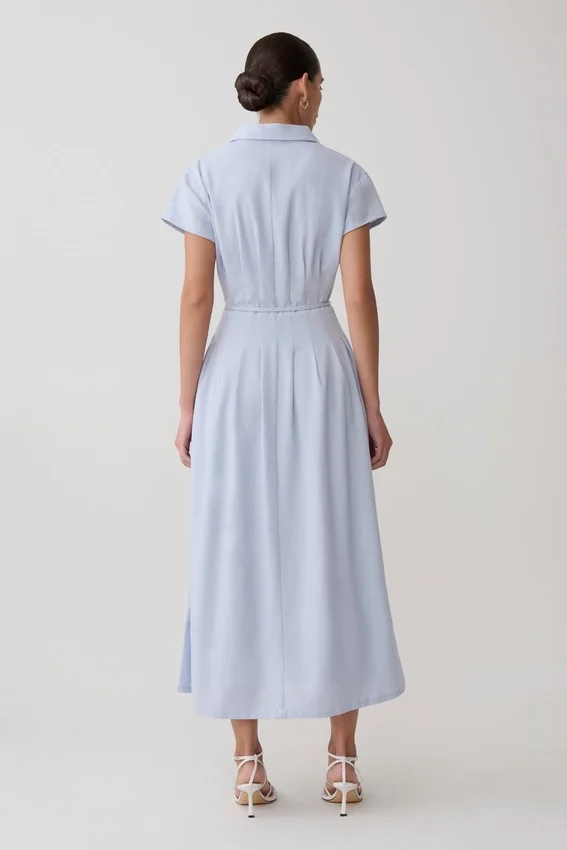 Aysha Buttoned Linen Midi Dress – Cornflower Blue Aysha Buttoned Linen Midi Dress – Cornflower Blue