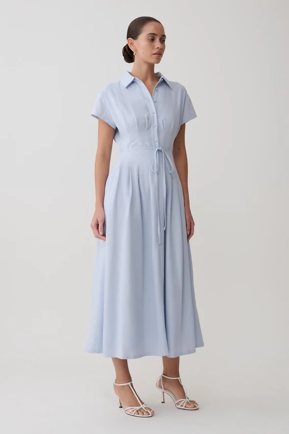 Aysha Buttoned Linen Midi Dress – Cornflower Blue Aysha Buttoned Linen Midi Dress – Cornflower Blue