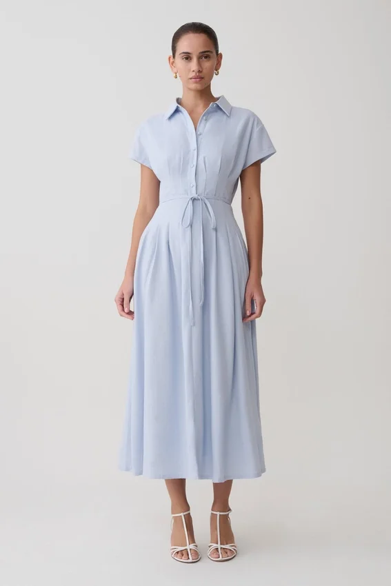 Aysha Buttoned Linen Midi Dress – Cornflower Blue Aysha Buttoned Linen Midi Dress – Cornflower Blue