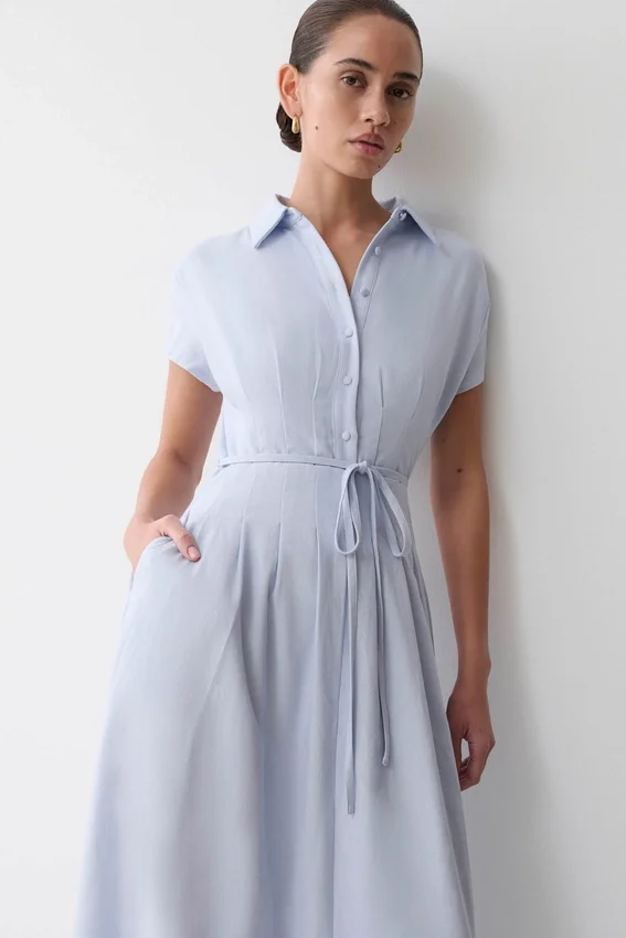 Aysha Buttoned Linen Midi Dress – Cornflower Blue Aysha Buttoned Linen Midi Dress – Cornflower Blue