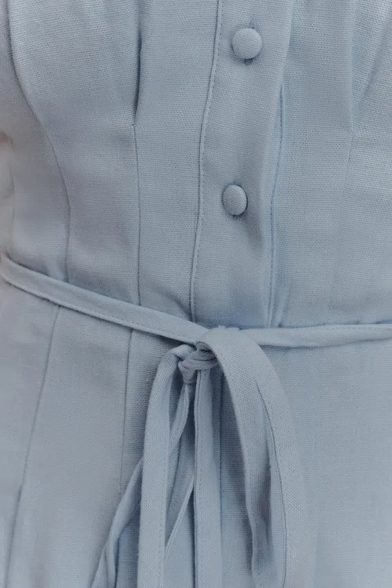 Aysha Buttoned Linen Midi Dress – Cornflower Blue Aysha Buttoned Linen Midi Dress – Cornflower Blue