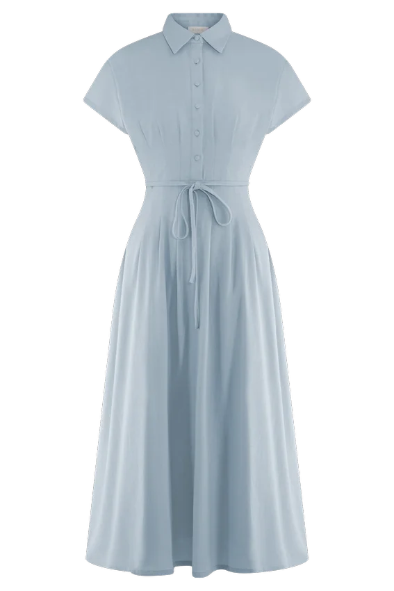 Aysha Buttoned Linen Midi Dress – Cornflower Blue Aysha Buttoned Linen Midi Dress – Cornflower Blue