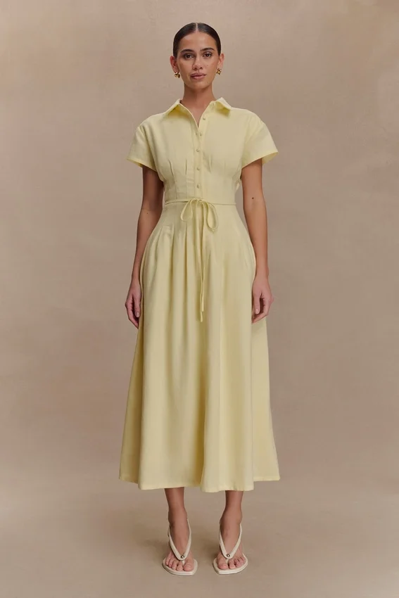 Aysha Buttoned Linen Midi Dress – Lemon Aysha Buttoned Linen Midi Dress – Lemon