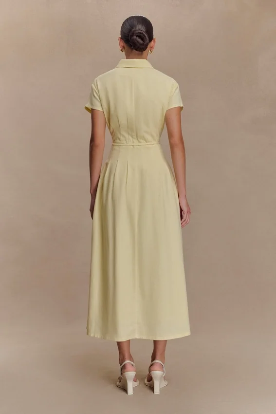 Aysha Buttoned Linen Midi Dress – Lemon Aysha Buttoned Linen Midi Dress – Lemon
