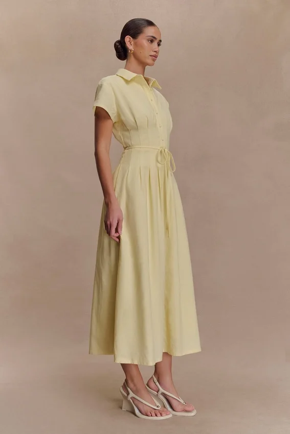 Aysha Buttoned Linen Midi Dress – Lemon Aysha Buttoned Linen Midi Dress – Lemon
