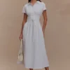 Aysha Buttoned Linen Midi Dress – White Aysha Buttoned Linen Midi Dress – White