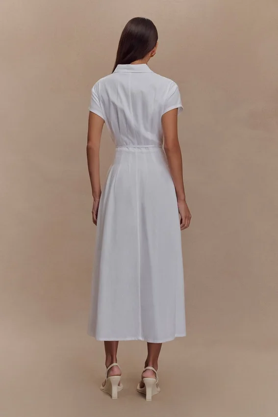 Aysha Buttoned Linen Midi Dress – White Aysha Buttoned Linen Midi Dress – White
