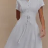 Aysha Buttoned Linen Midi Dress – White Aysha Buttoned Linen Midi Dress – White
