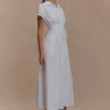 Aysha Buttoned Linen Midi Dress – White Aysha Buttoned Linen Midi Dress – White
