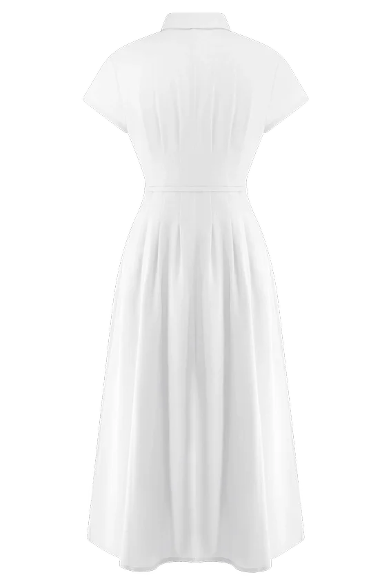 Aysha Buttoned Linen Midi Dress – White Aysha Buttoned Linen Midi Dress – White