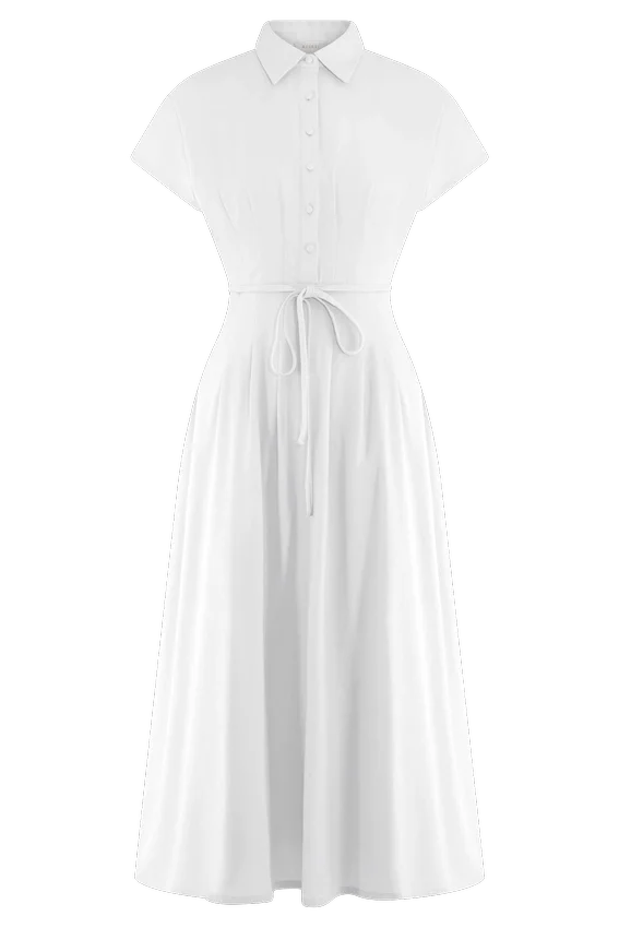 Aysha Buttoned Linen Midi Dress – White Aysha Buttoned Linen Midi Dress – White