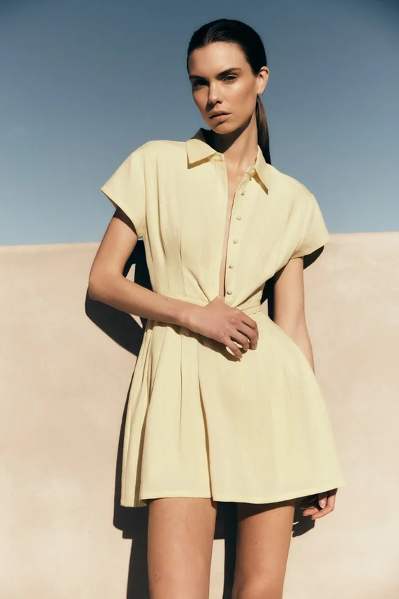 Aysha Buttoned Linen Mini Dress – Lemon Aysha Buttoned Linen Mini Dress – Lemon