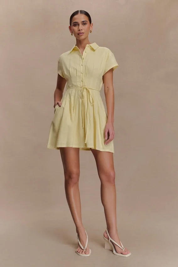 Aysha Buttoned Linen Mini Dress – Lemon Aysha Buttoned Linen Mini Dress – Lemon