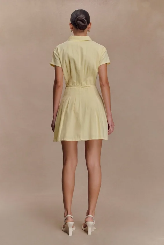 Aysha Buttoned Linen Mini Dress – Lemon Aysha Buttoned Linen Mini Dress – Lemon