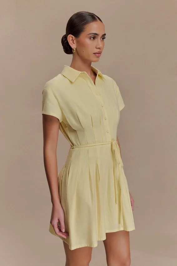 Aysha Buttoned Linen Mini Dress – Lemon Aysha Buttoned Linen Mini Dress – Lemon