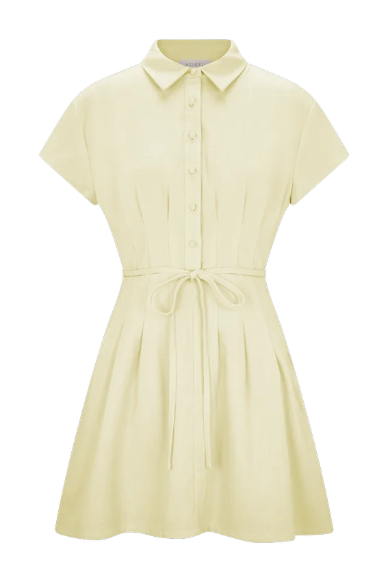 Aysha Buttoned Linen Mini Dress – Lemon Aysha Buttoned Linen Mini Dress – Lemon
