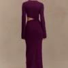 Azariah Long Sleeve Knit Midi Dress – Plum