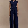 Charley Structured Tie Denim Top – Indigo Blue Charley Structured Tie Denim Top – Indigo Blue