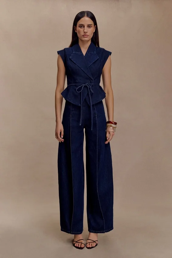 Charley Structured Tie Denim Top – Indigo Blue Charley Structured Tie Denim Top – Indigo Blue