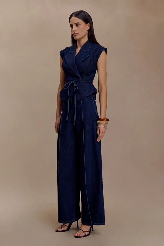 Charley Structured Tie Denim Top – Indigo Blue Charley Structured Tie Denim Top – Indigo Blue