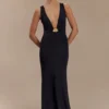Beck Plunge Maxi Dress With Floral Hardware – Black