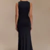 Beck Plunge Maxi Dress With Floral Hardware – Black