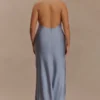 Bella Satin Halter Maxi Dress – Frosted Blue